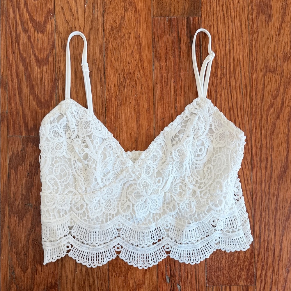 La Hearts Ivory Lace Crop Top